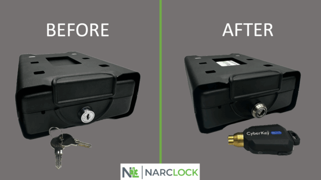 Before After Mounted bracket Safe retrofit narcotics safe