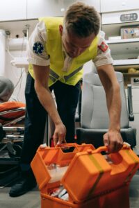 NarcLock wireless security system installed in an ambulance safe for DEA-compliant narcotics storage.
